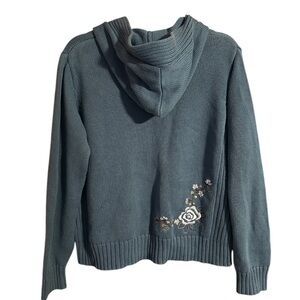 Columbia Women's Hooded Sweater with Lovely Floral Embroidery on Back. Size L